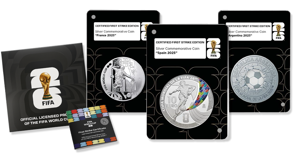 Alle de tre offisielle myntene, skrin og ekthetssertifikat for first strike